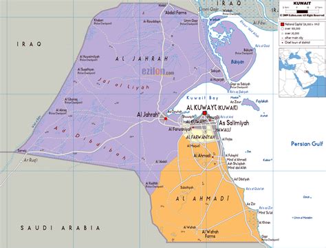 Large political and administrative map of Kuwait with roads, cities and ...