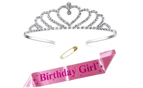 Buy Curated Cart Tiara for Girls Kids with Princess Sash – Birthday ...