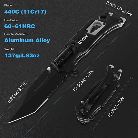 GVDV Pocket Knife with LED Light - Multitool Folding Tactical Knife ...