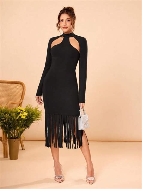 KATLO SKEYS Robe midi sexy à manches longues avec décolleté dos nu, col ...