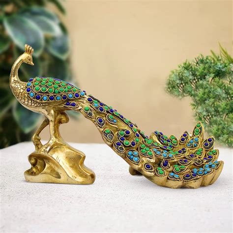 Buy Kartique Brass Unique Home Decor Item Peacock Idol for Home Decor ...