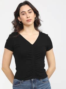 Tokyo Talkies Casual Solid Women Black Top - Buy Tokyo Talkies Casual ...