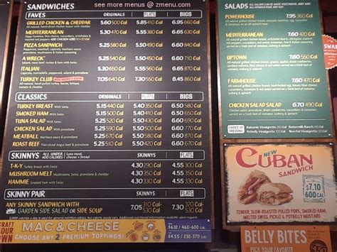 Menu at Potbelly Sandwich Shop restaurant, Olive Branch, Goodman Road