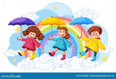 Children on Cloud with Rainbow Stock Vector - Illustration of rainbow ...