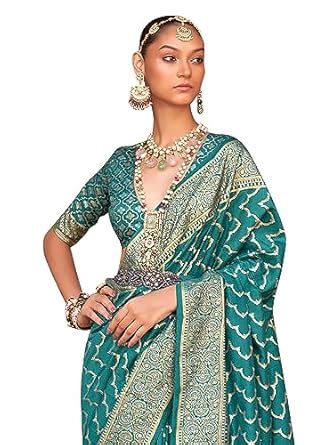Buy SAREE MALL Women's Ethnic Motif Printed Zari Work Banarasi Silk ...