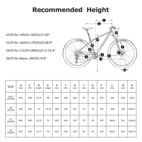 56cm bike size chart online
