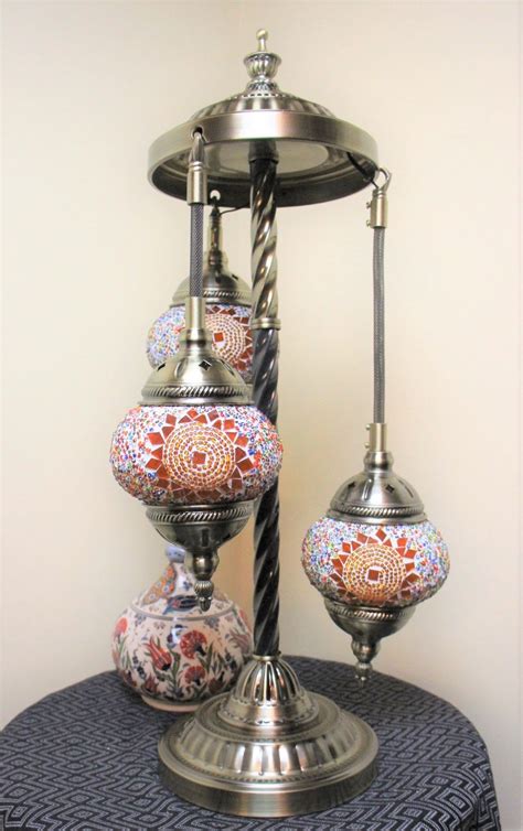 Turkish Mosaic Floor Lamp 3 Globe Amber Star - Nirvana Eastern Imports