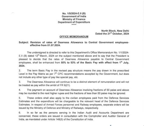 Revision Of Rates of Dearness Allowance to Central Government Employees ...