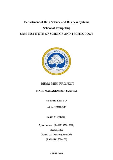 DBMS Report - Department of Data Science and Business Systems School of ...