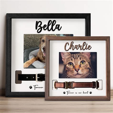 Pet Memorial Wood Frame With Photo and Collar Holder, Personalized ...