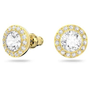 Una Angelic stud earrings, Round cut, White, Gold-tone plated | Swarovski