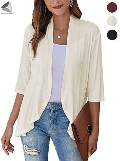 PULLIMORE Womens Lightweight Summer Cardigan Casual Open Front 3/4 ...