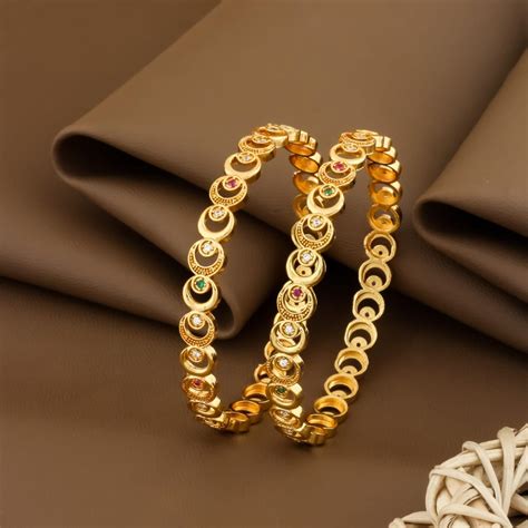 New Designer Micro Gold Plated Ad Diamond Fancy 2 Pcs Moon Bangle For ...