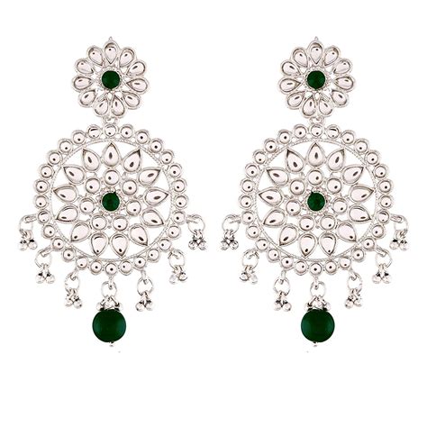 Etnico 18k Rhodium Plated Chandbali Earrings Glided With Kundans For W ...