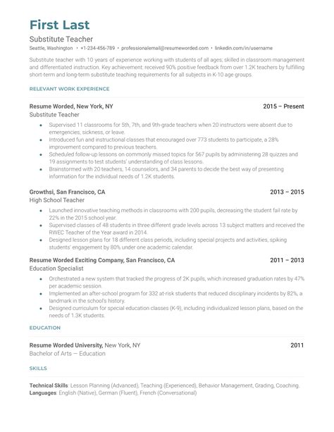 7 Teacher Resume Examples for 2026 | Resume Worded