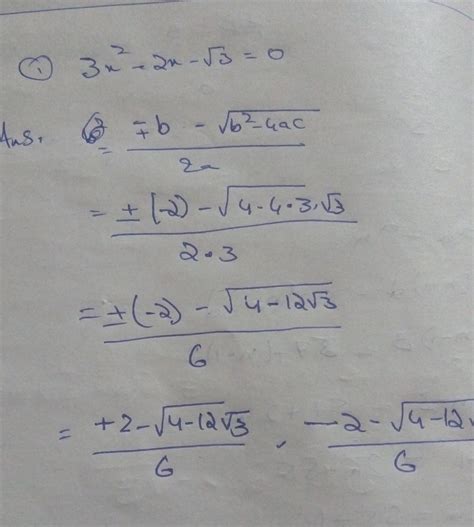 Find the roots of the quadratic equations root 3x^2-2x-root3 - Brainly.in