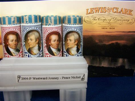 04/05 WESTWARD JOURNEY 4 ROLL NICKEL SET W/ LEWIS & CLARK STAMPS IN SQ ...