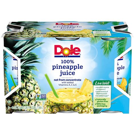 Amazon.com : Dole 100% Pineapple Juice, 6 Fl Oz (Pack of 6) : Canned ...