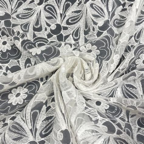 White Color Net Embroidered Fabric