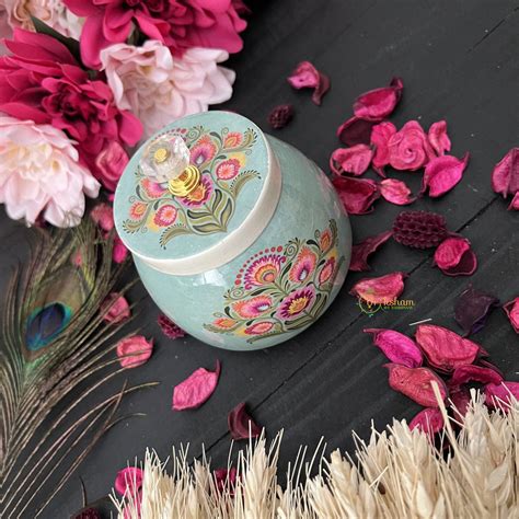 Vriksham Floral Designs Metal Pichwai Jar-Pastel Green-RG255 ...