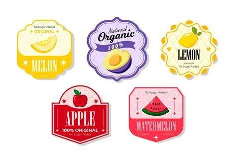 Retro fruits banner and labels. Different juices stickers. Packaging ...