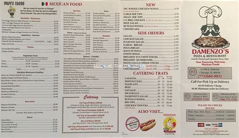 Damenzo's Carry Out Menu Chicago (Scanned Menu With Prices)