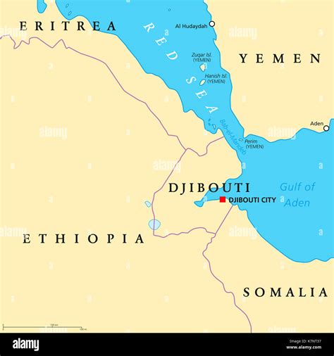 Bab el Mandeb political map. Strait between Yemen on Arabian Peninsula ...