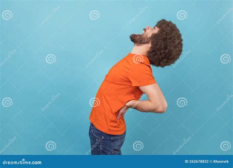 Man Standing with Closed Eyes, Suffering Lower Back Pain, Kidney Inflammation. Stock Photo ...