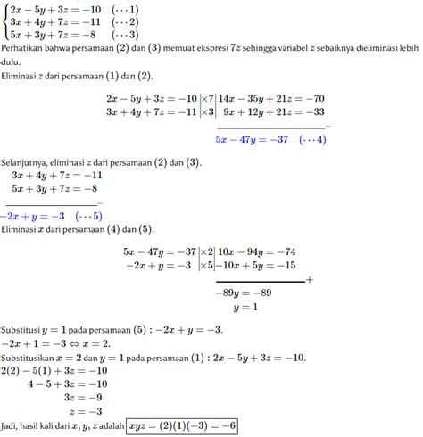 Contoh Soal Persamaan Linear Tiga Variabel