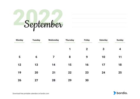 September 2022 Printable Calendar