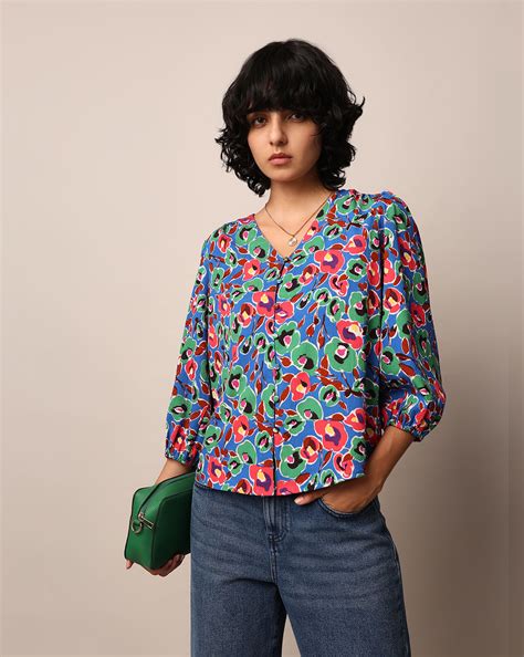 Blue Floral Printed Top