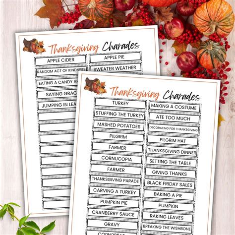 Free Printable Thanksgiving Charades Game