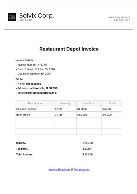 Home Depot Invoice Blank Template