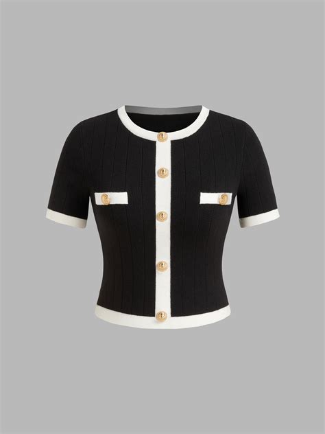 Old Money Style Knit Fabric Knitted Round Neck Contrasting Binding ...