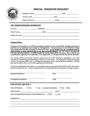 Fillable Online Transfer Request Form - Aspen Housing Authority Fax ...