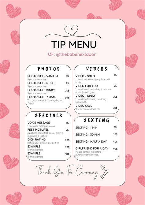 Editable Onlyfans / Fansly Tip Menu / Cute Pink Heart Design - Etsy Sweden