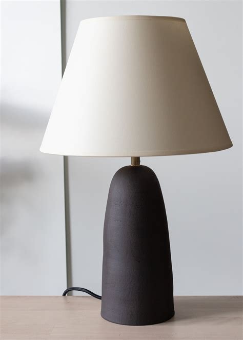 Black Ceramic Table Lamp With Smooth Ecru Fabric Lampshade - Etsy