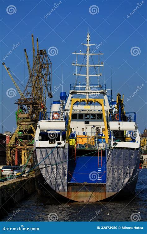Stern of anchored ship stock photo. Image of building - 32873950