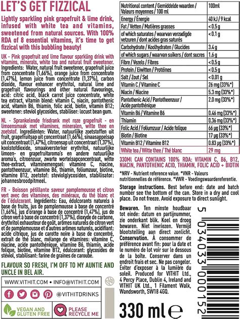 Buy VIT HIT Sparkling - 12 x Pink Grapefruit + Lime + White Tea | Vegan ...