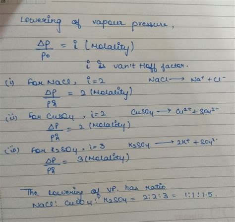 The lowering of vapour pressure of 0.1M aqueous solutions of Nacl ...