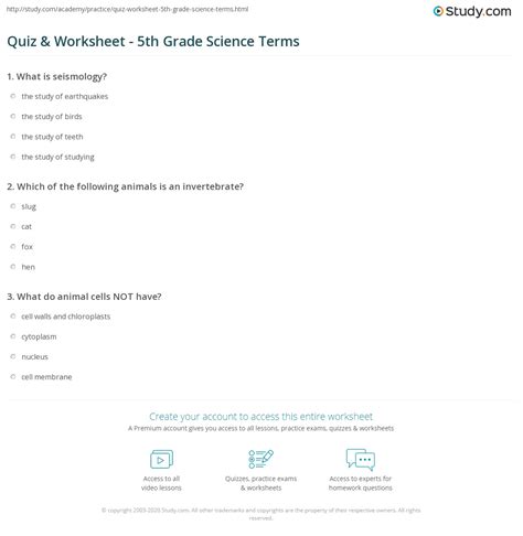 Quiz & Worksheet - 5th Grade Science Terms | Study.com