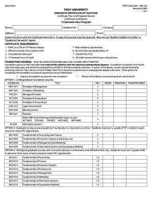 Fillable Online troy Graduate Certificate of Taxation - Troy University ...