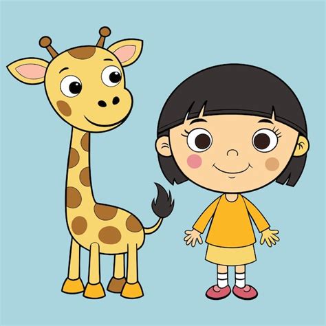 A cartoon girl and a giraffe with a giraffe on the back | Premium AI ...