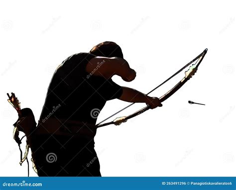 Archer Silhouette. a Shooting Arrow Flying in a White Background. Stock ...