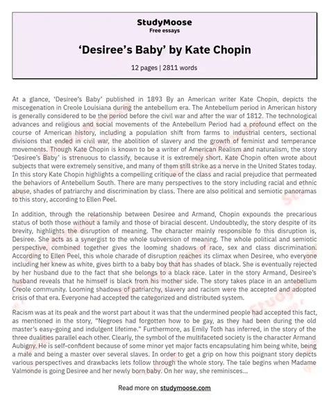 ‘Desiree’s Baby’ by Kate Chopin Free Essay Example