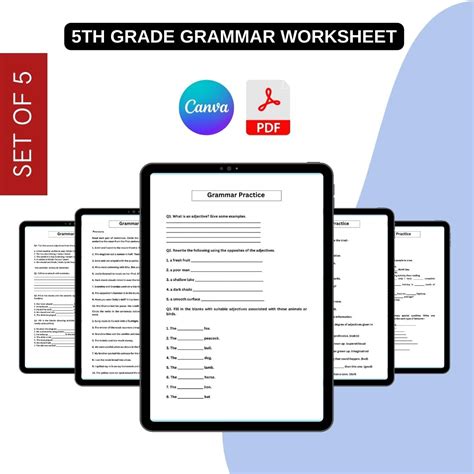 5th Grade Grammar Worksheets Printable Template PDF, Word
