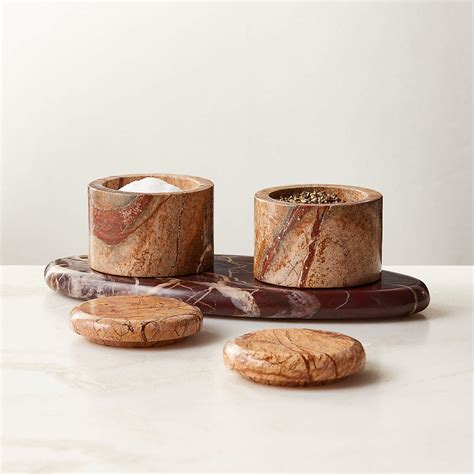 Zetes Tan and Red Marble Salt Cellars, Set of 3 + Reviews | CB2