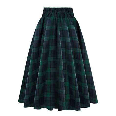 Women's Plaid Vintage Tartan Midi Skirts High Waist Below Knee Length A ...