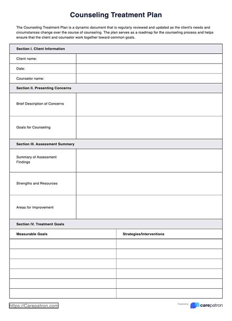 Free Printable Counseling Treatment Plan Template Pdf