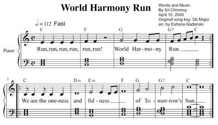 Zapis nutowy hymnu World Harmony Run | World Harmony Run